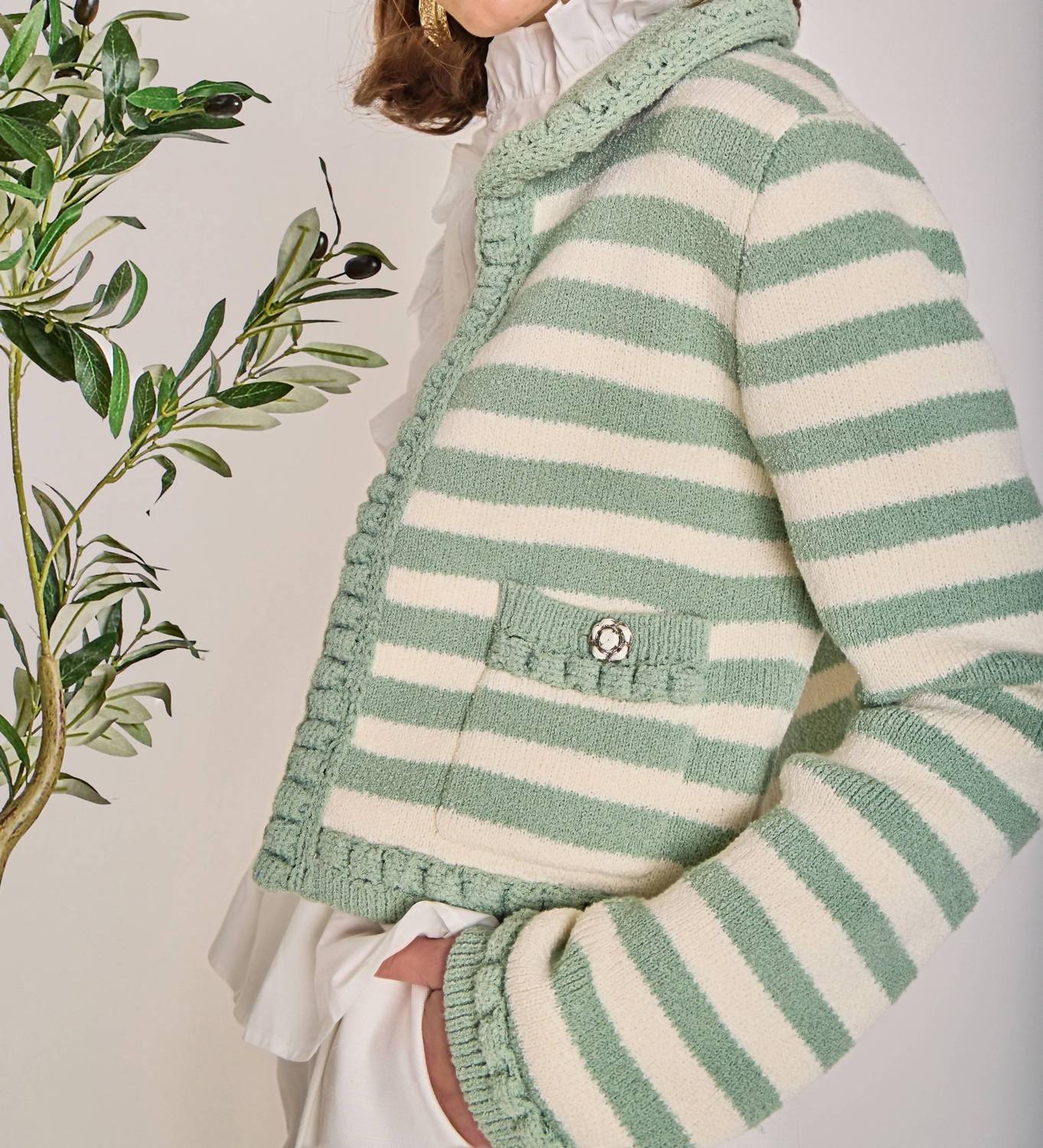 English Factory - Pistachio Stripe Cardigan