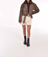 Et Clet - Oversized Crop Faux Leather Jacket