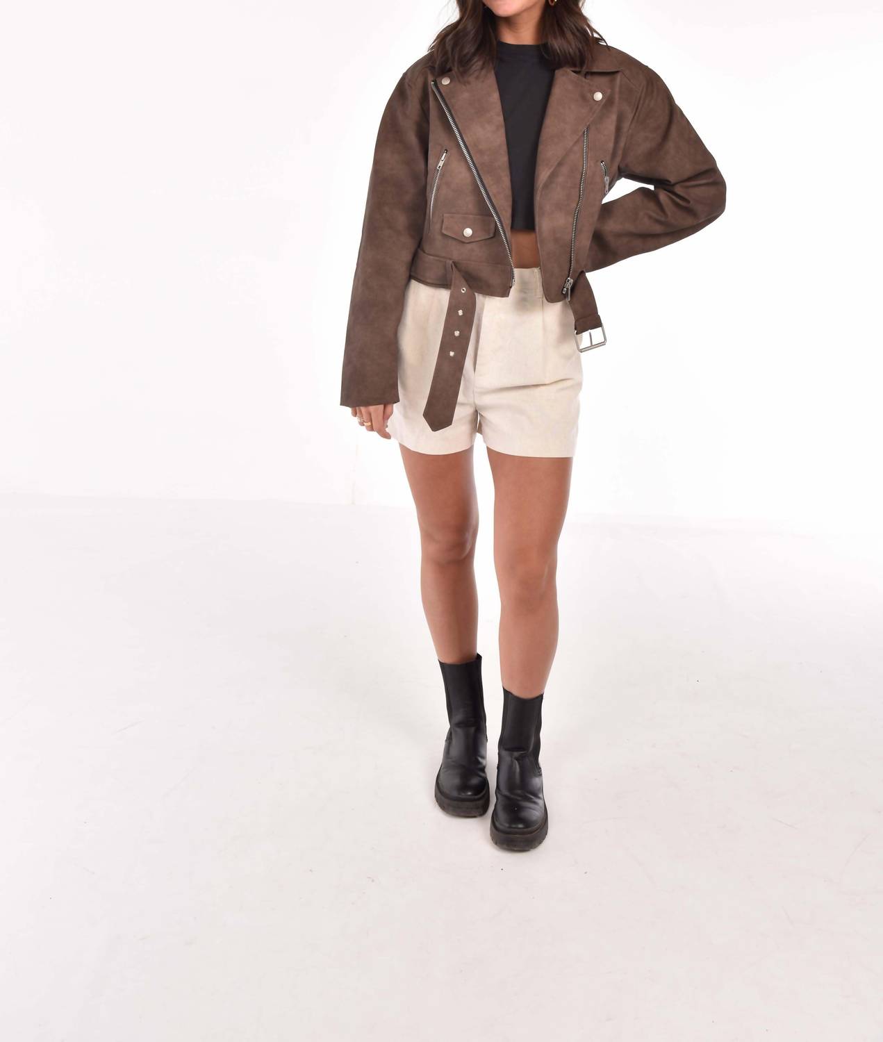 Et Clet - Oversized Crop Faux Leather Jacket