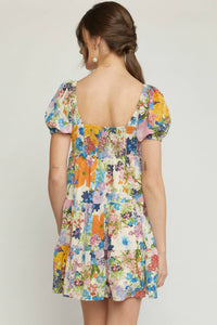 entro Stella Puff Sleeve Dress in floral multi - women's dress - detail view