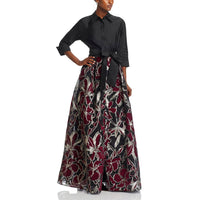 Teri Jon - Metallic Taffeta Floral Dress Gown