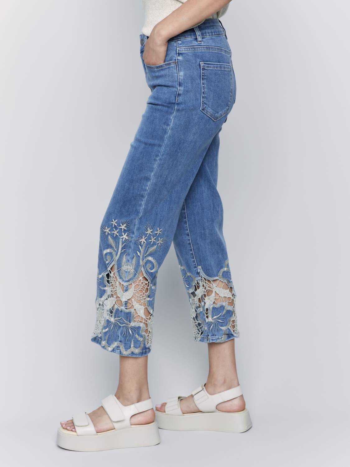 Charlie B - Lace Side Cut Flare Jeans