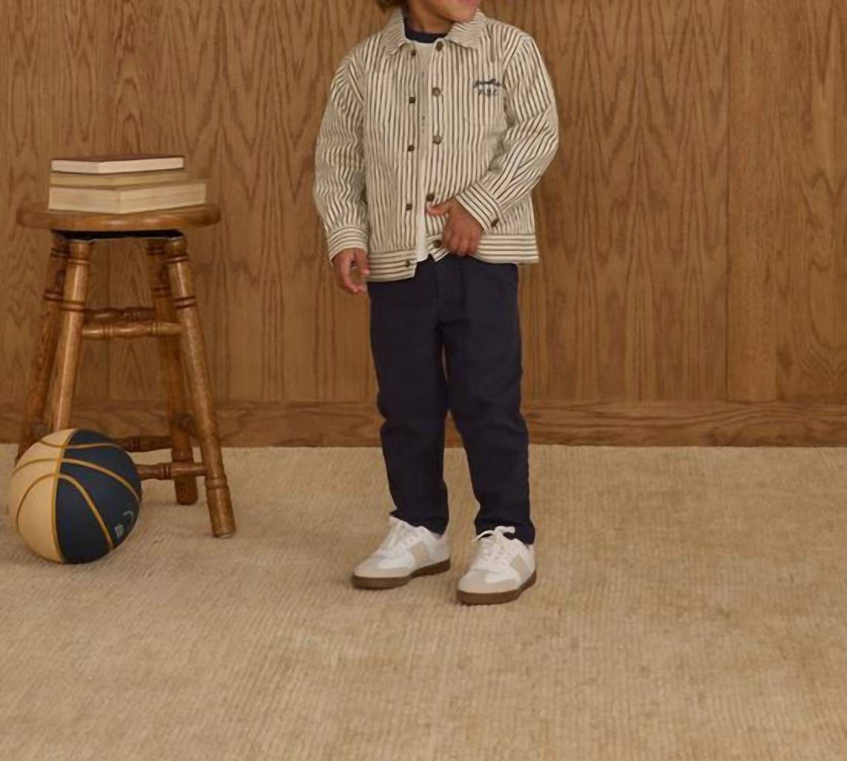 Rylee + Cru Chore Coat in navy pinestripe - kids' jacket