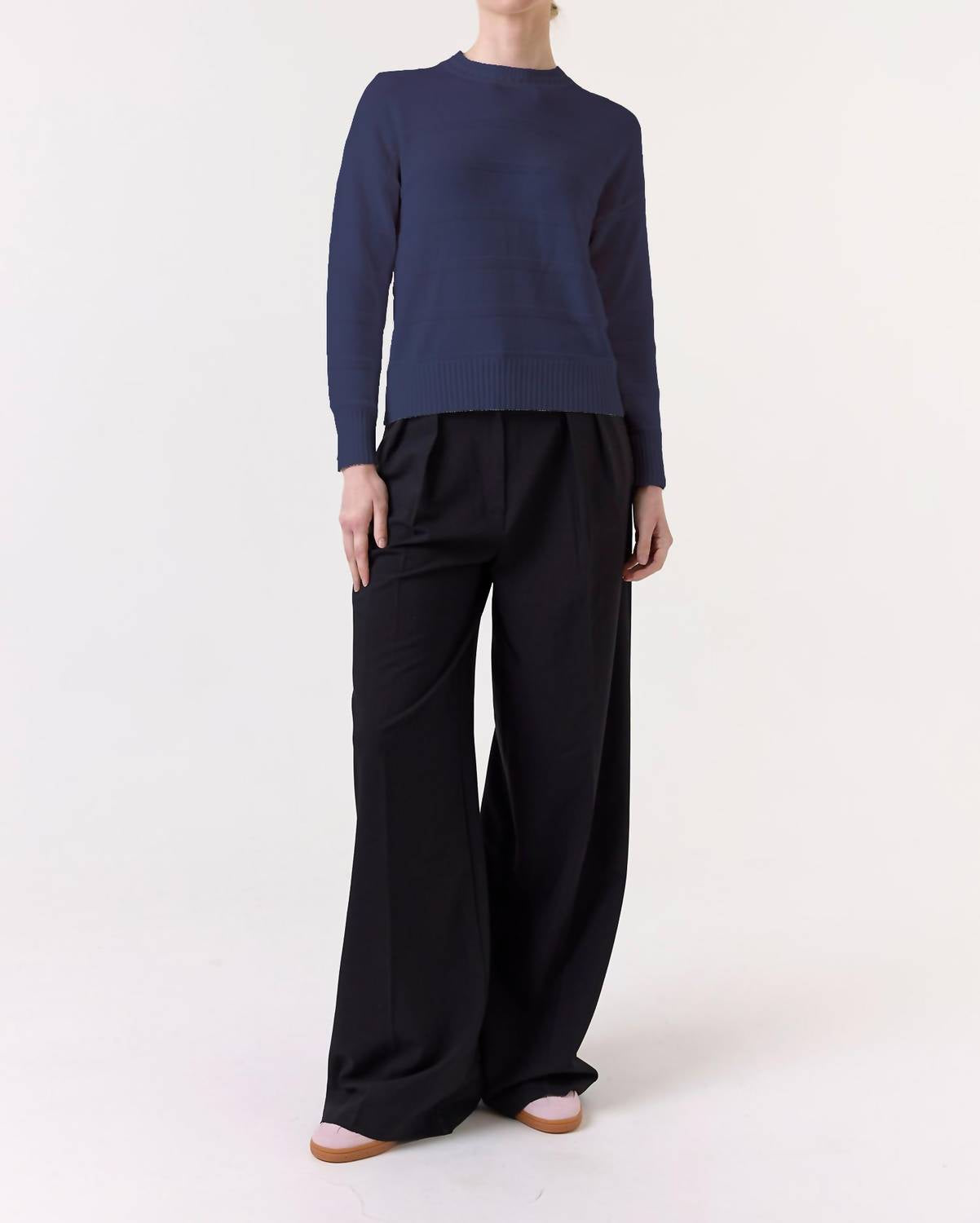 Wispr Tilly Textured Stripe Crew Neck Sweater in navy - women's sweater