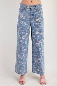 Easel - Floral Print Twill Pants