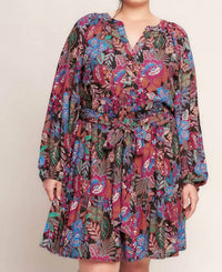 Flying Tomato - Printed Woven Mini Dress - Plus