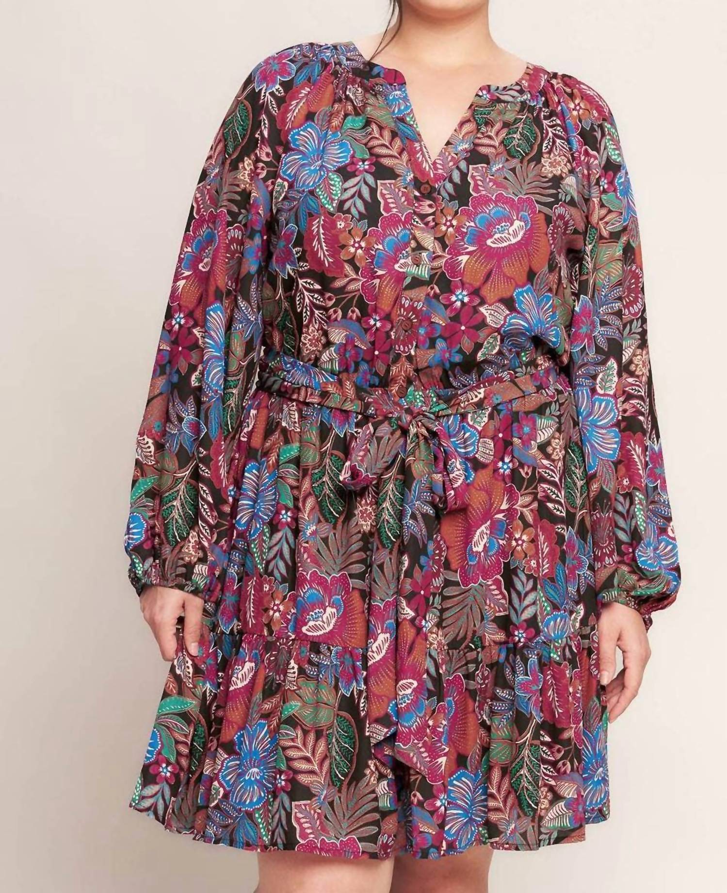 Flying Tomato - Printed Woven Mini Dress - Plus