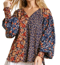 Umgee - Mixed Floral Print Blouse