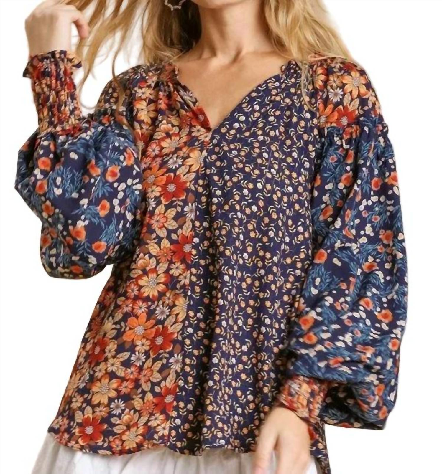 Umgee - Mixed Floral Print Blouse