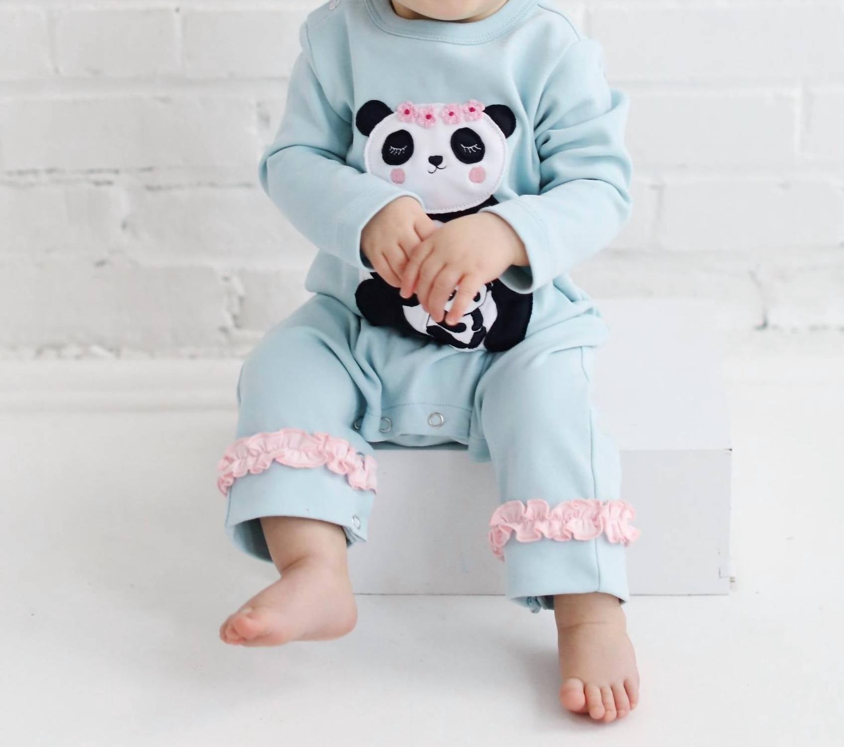Lemon Loves Layette - Baby Girls Panda Romper