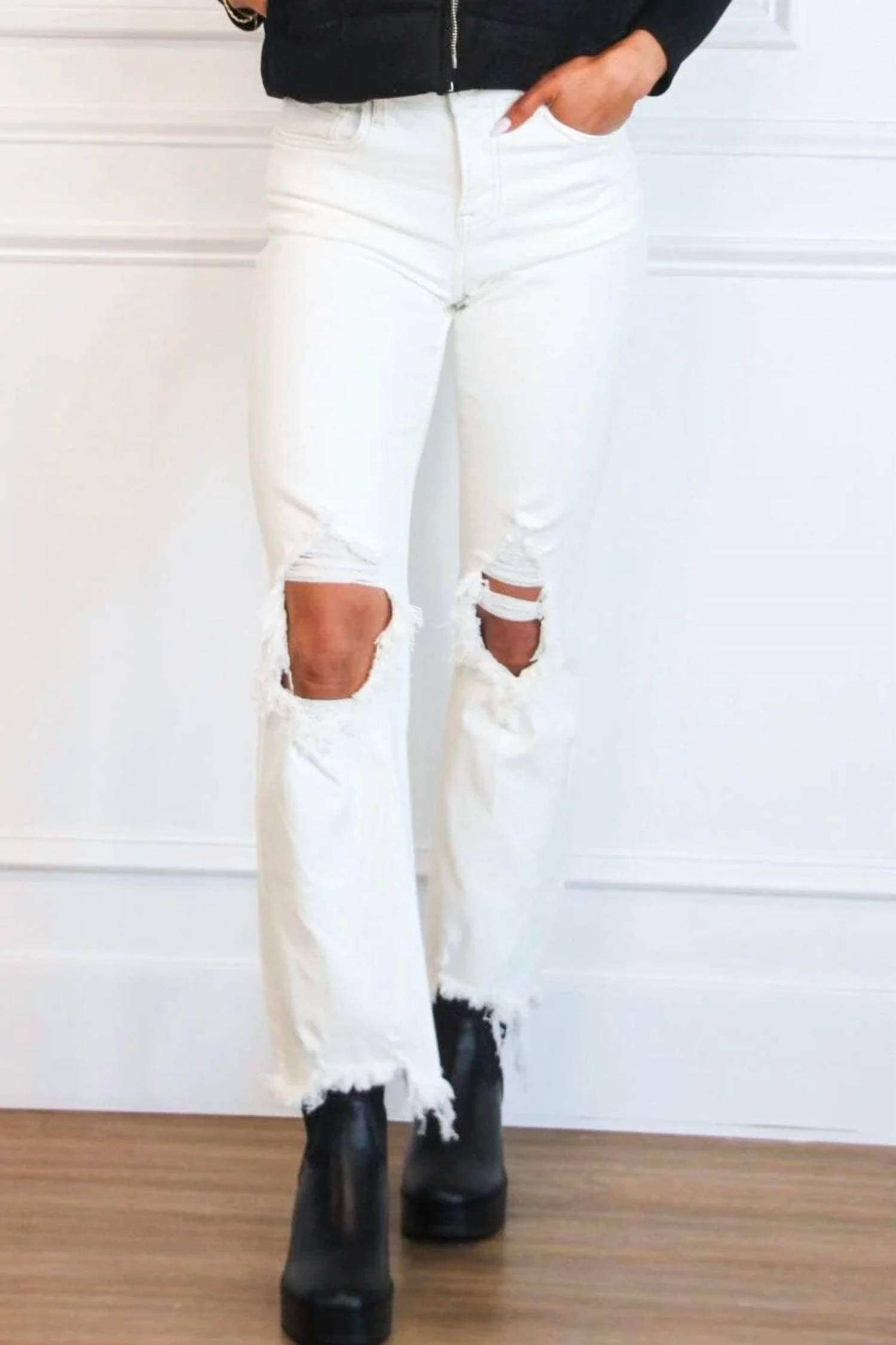 Risen - Riva Distressed High Rise Straight Leg Jeans