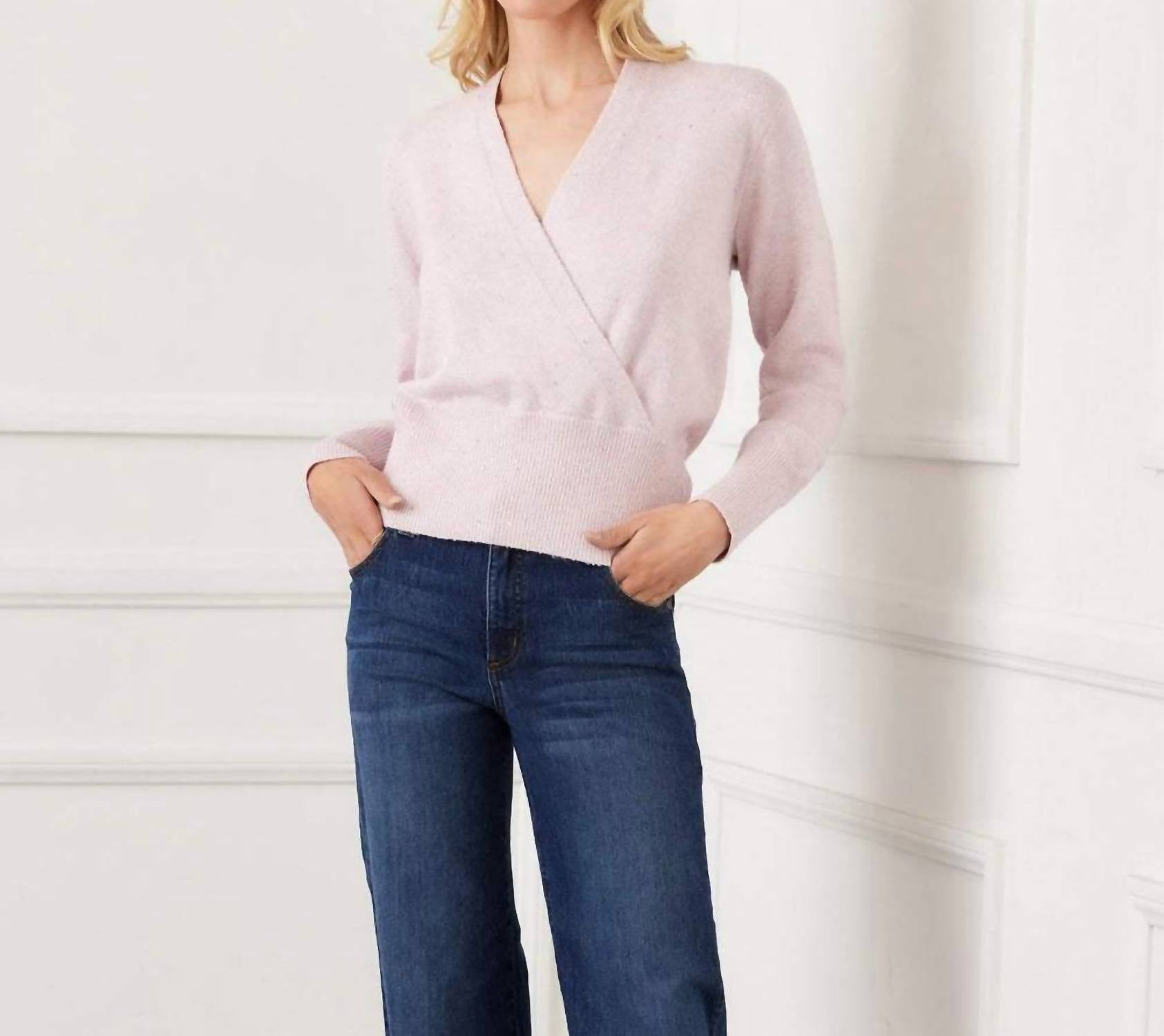 Karen Kane Sequin Wrap Sweater in pink - women's sweater - view 4