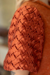 Voy - Braid Neck Weave Pattern Sleeve Top