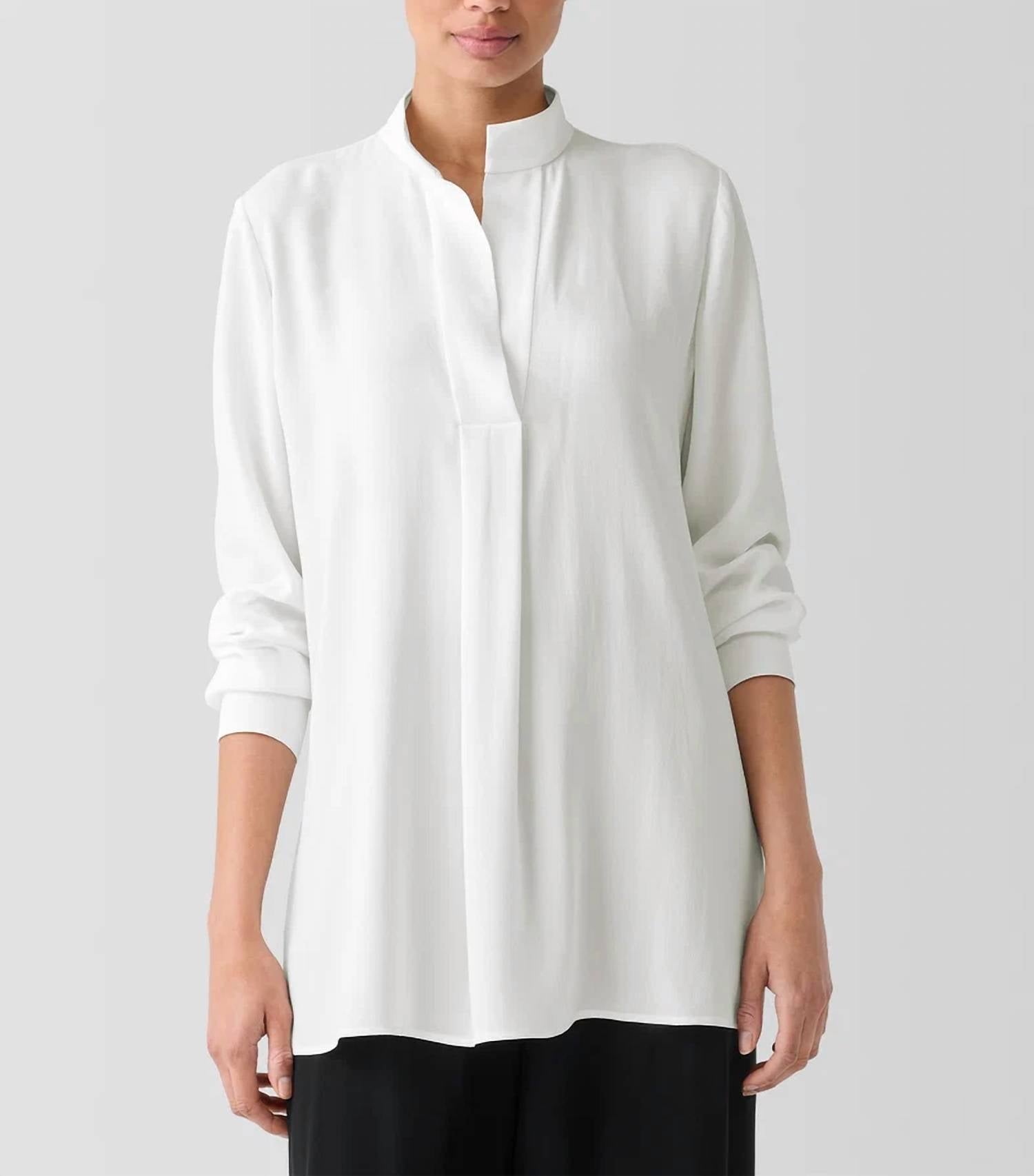 Eileen Fisher - Silk Georgette Stand Collar Tunic