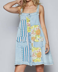 POL Floral Print Contrast Twill Mini Dress in denim - women's dress - view 4