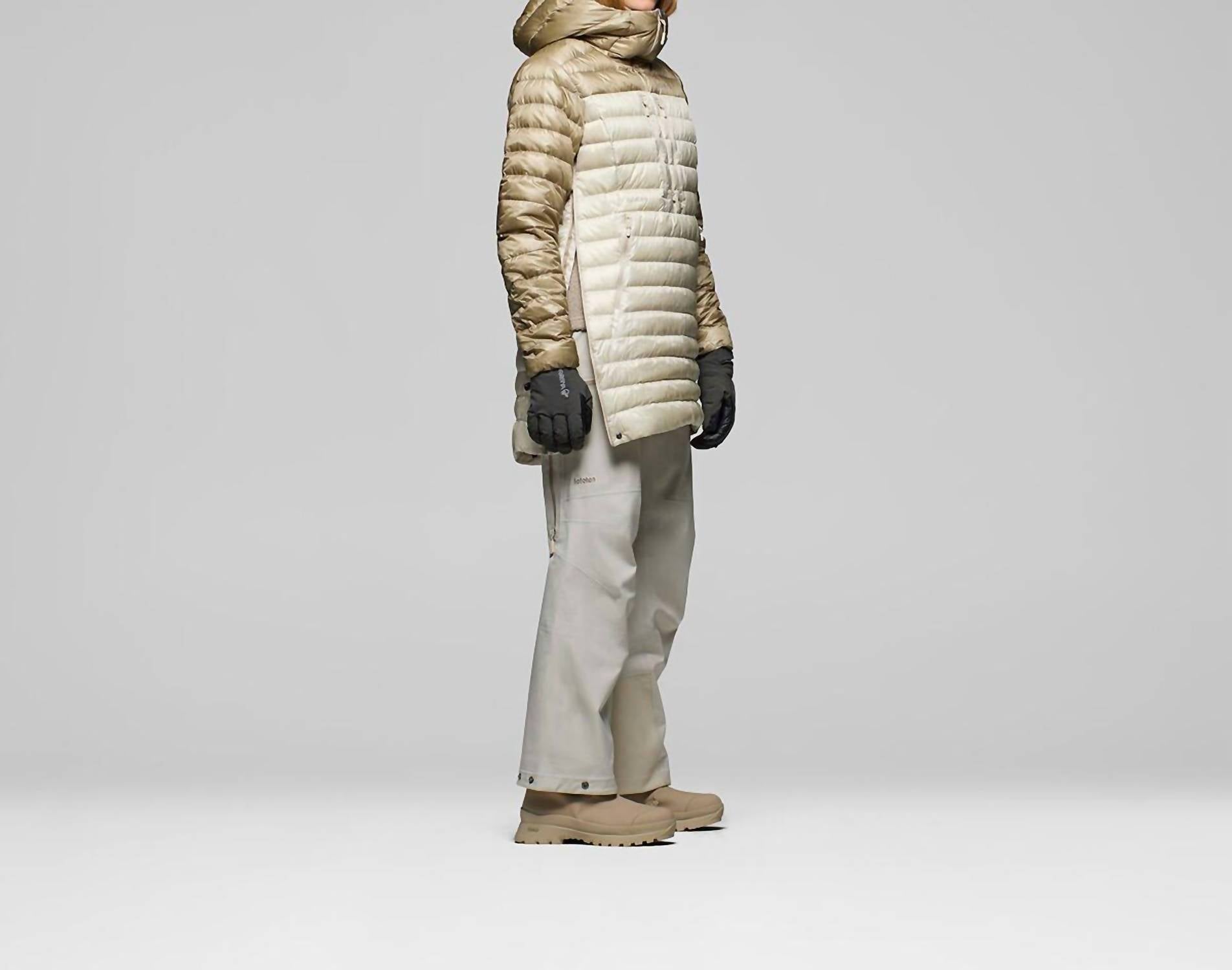 Norrona Lofoten Down800 Anorak Jacket in oatmeal - women's jacket - detail view