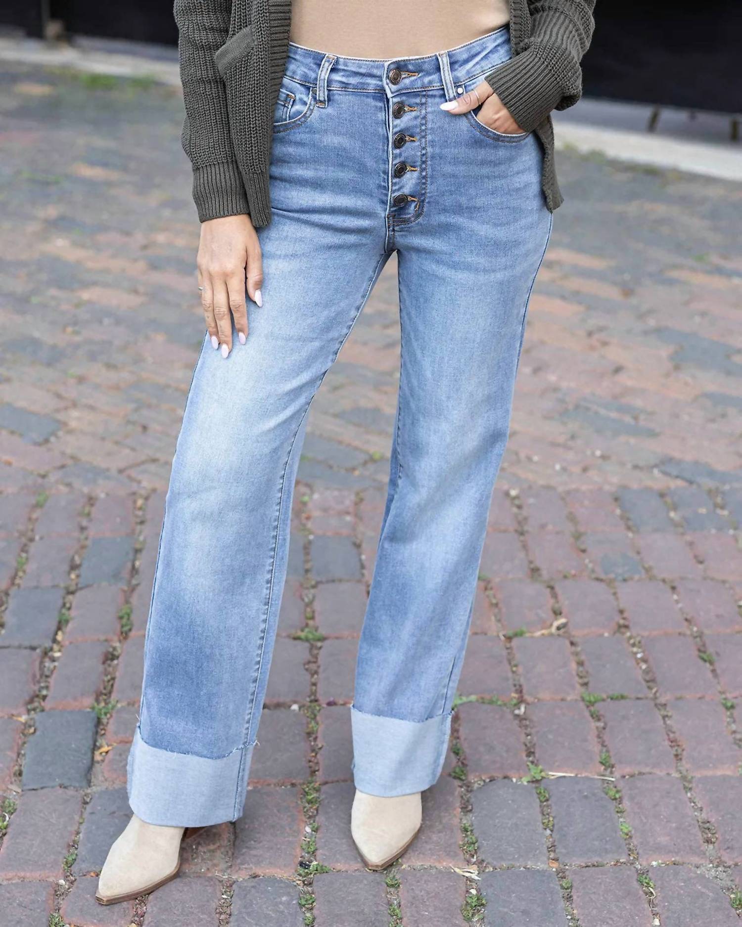 Grace And Lace - Straight Leg Cuffed Jeans