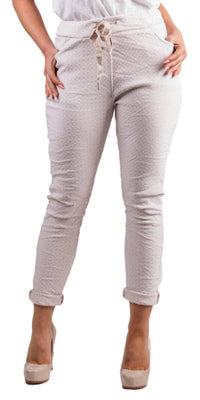 GIGI MODA Diamante Tie-Waist Pants in beige - women's pants