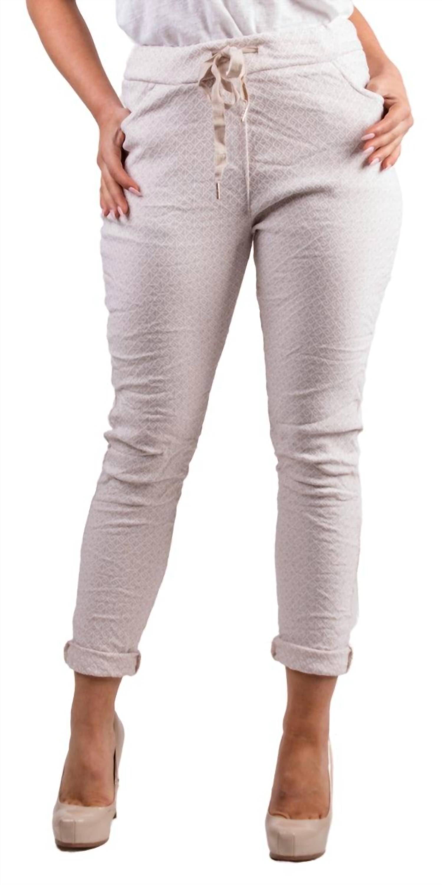 GIGI MODA Diamante Tie-Waist Pants in beige - women's pants