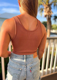 By Together Bryer Ribbed Crop Top in rust - women's shirt - detail view
