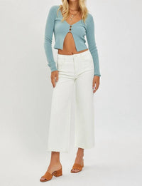 RISEN High Rise Tummy Control Crop Wide Leg Pants in cream - women's pants - view 4