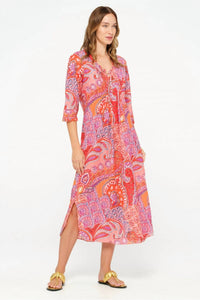 oneseason Brazil Long Poppy Midi Dress in coral - women's dress - alternate view