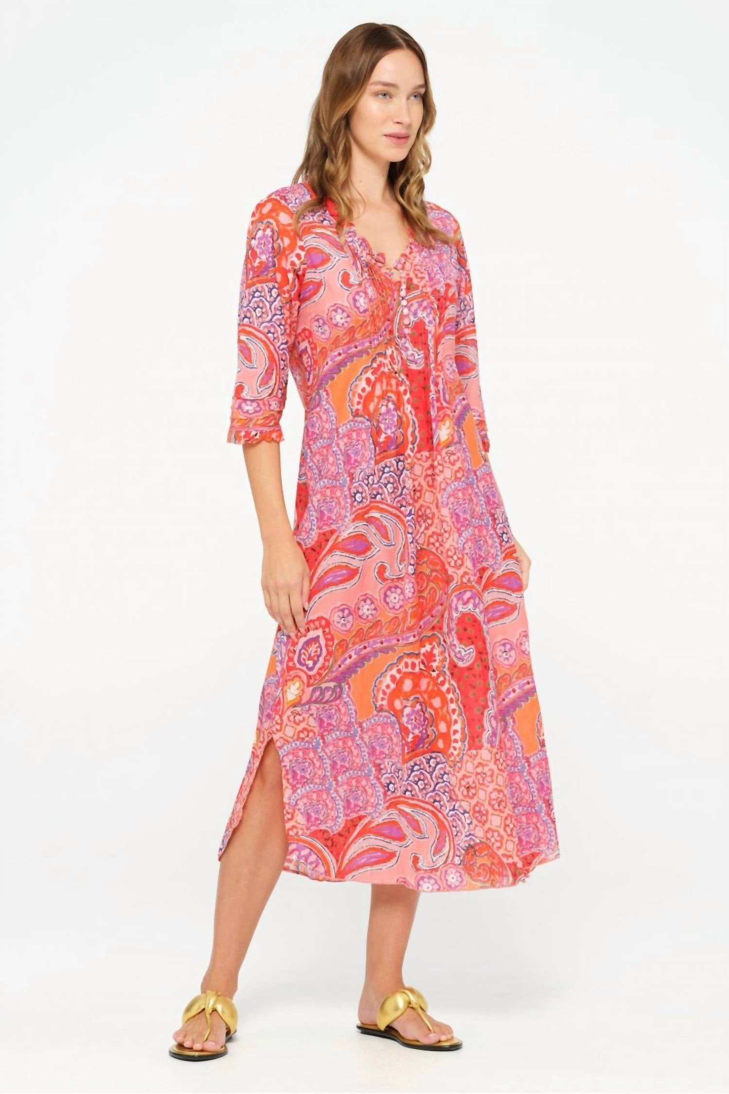 oneseason Brazil Long Poppy Midi Dress in coral - women's dress - alternate view