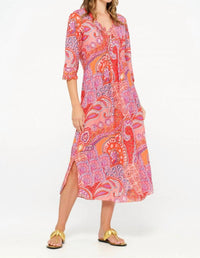 oneseason Brazil Long Poppy Midi Dress in coral - women's dress - detail view