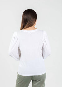 N.1 LA Loren Smocked Peasant Tee Top in white - women's long sleeve top - alternate view
