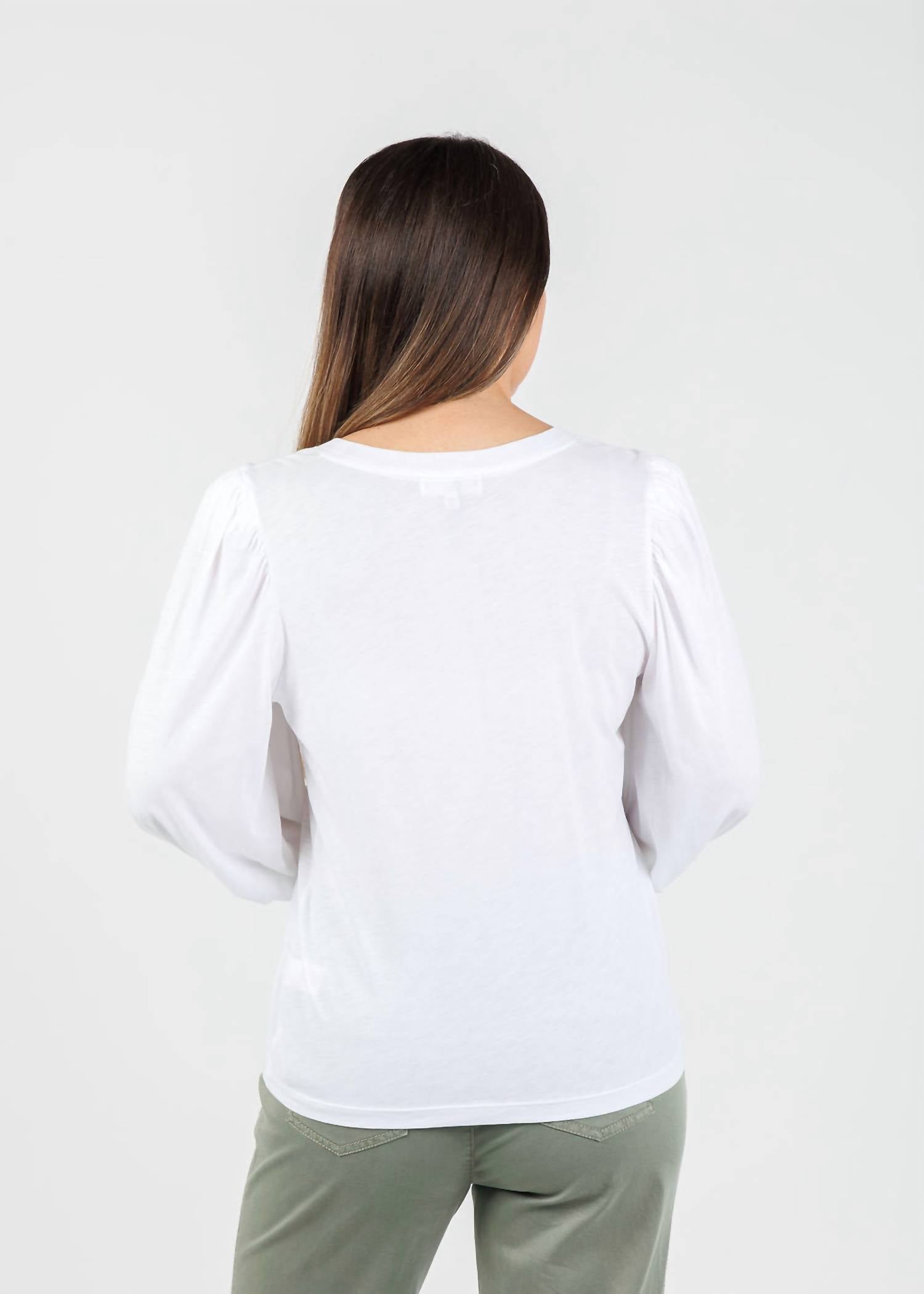 N.1 LA Loren Smocked Peasant Tee Top in white - women's long sleeve top - alternate view