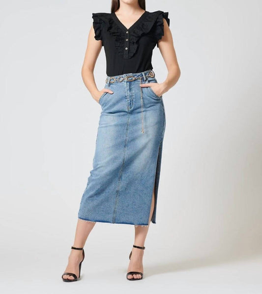 Gracia - Casual High Waist Jean Skirts With Side Split
