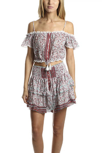 Poupette St Barth Mini Honey Top Blouse in white pink cotton tropical - women's blouse