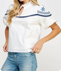 Strut & Bolt - Embroidered Puff Sleeve Top