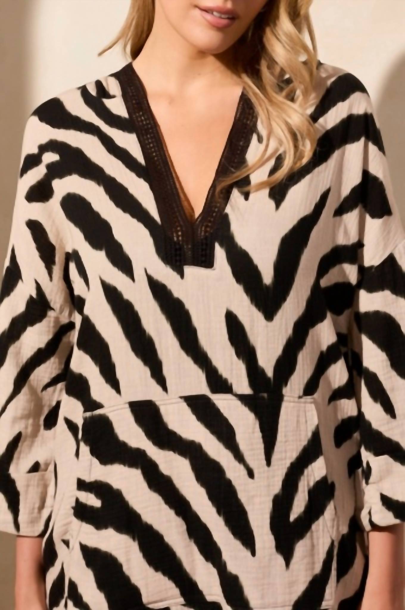 Tribal - 3/4 Sleeve Tunic With Lace Tape