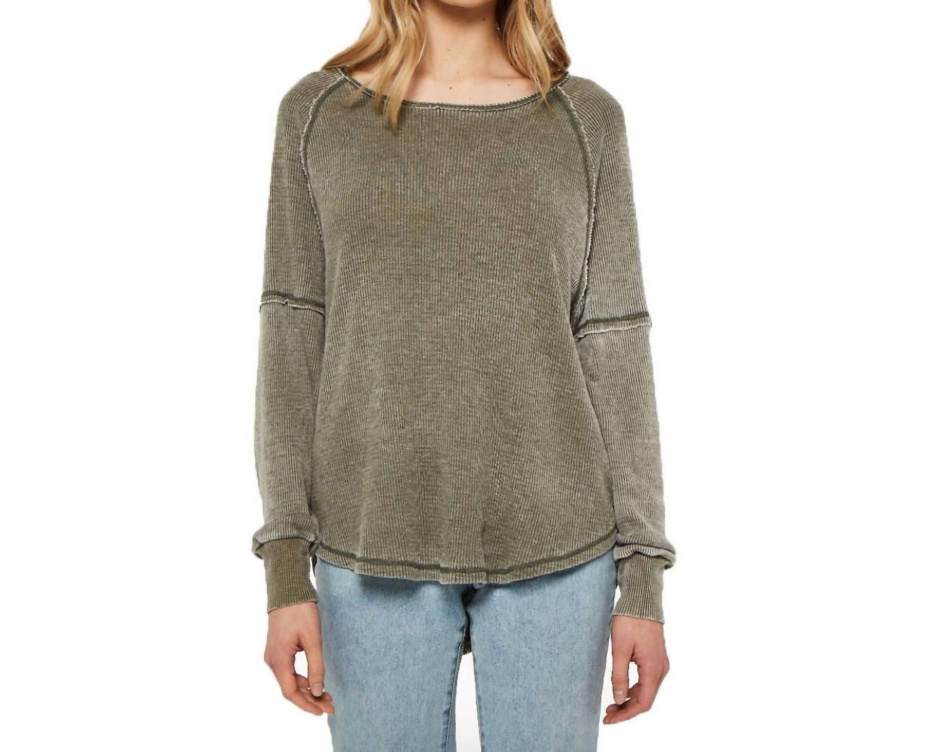 PROJECT SOCIAL T Alright Now Burn Out Thermal Top in sage brush - women's sweater