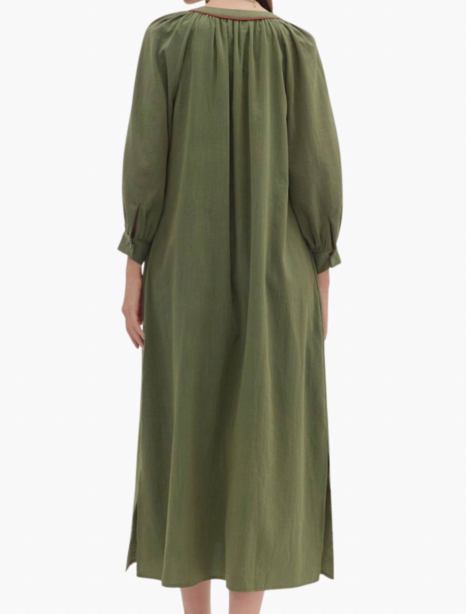 entro Katy Blockprint Dress in olive - women's dress - detail view