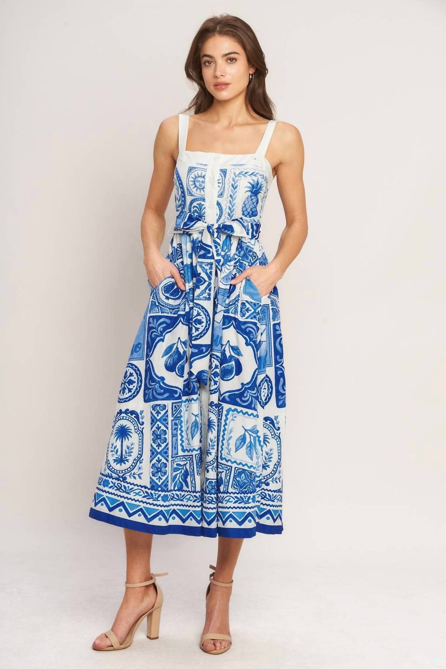 Flying Tomato - Printed Woven Midi Dress