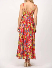 Fate - fruit motif print cotton voile floral trimmed maxi dress