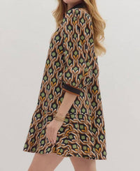 Entro - Geometric Print 3/4 Sleeve Mini Dress