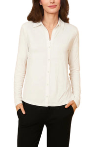 MAJESTIC FILATURES Soft Touch Semi Relaxed Button Down Shirt in blanc - women's shirt - view 4