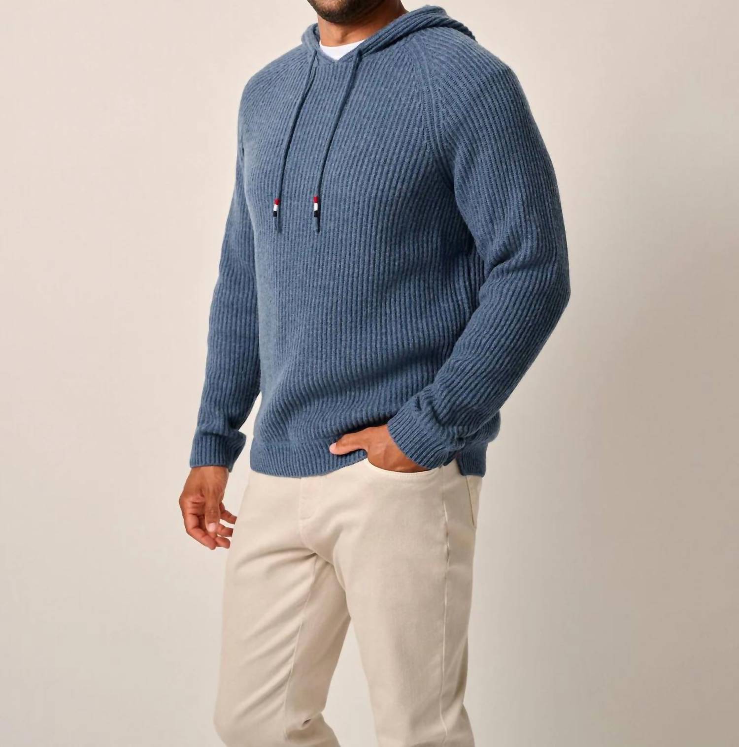 JOHNNIE-O Sami Merino Wool Sweater Hoodie in wake - men's shirt - detail view