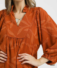 Umgee - Jacquard High Ruffle Neck Dress