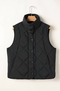 La Society - Women's Quilted Stand Neck Button Front Vest