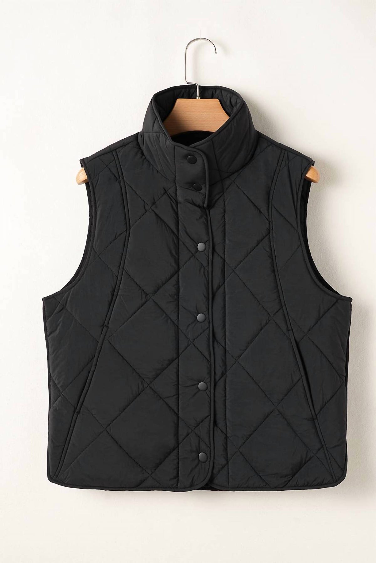 La Society - Women's Quilted Stand Neck Button Front Vest