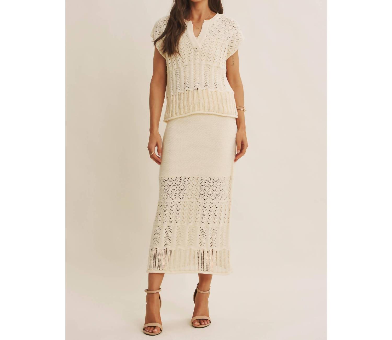 In February - Open Knit Pointelle Crochet Sweater