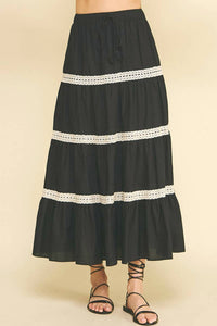 PINCH Embroidered Tiered Maxi Skirt in black - women's skirt - view 4