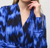 Joseph Ribkoff - Abstract Print Faux Wrap Blouson Top