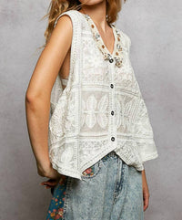 Pol - Boho Crochet Lace Trim Embellishment Vest Top