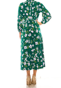 Maggy London - Floral Mock Neck Midi Dress