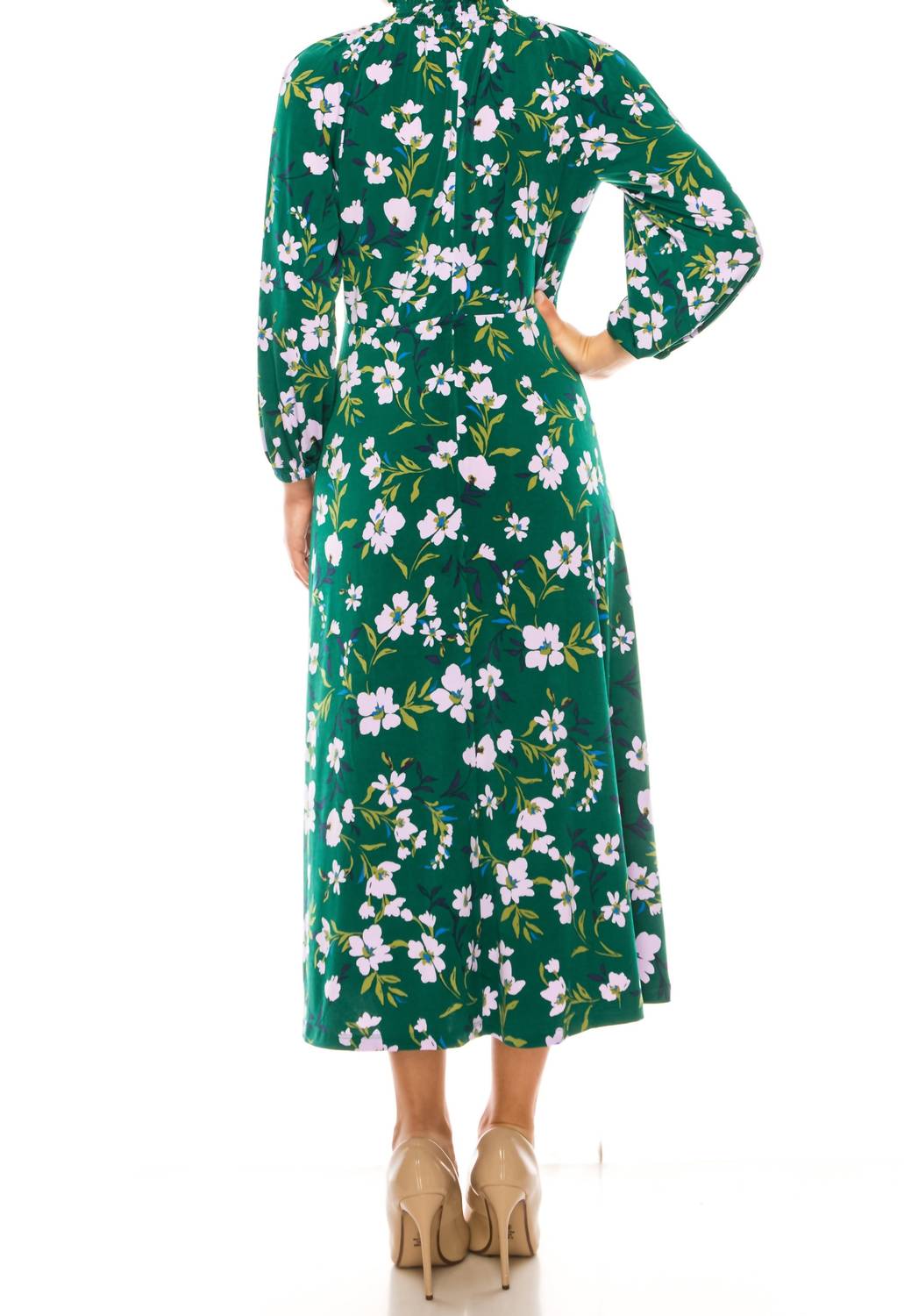 Maggy London - Floral Mock Neck Midi Dress
